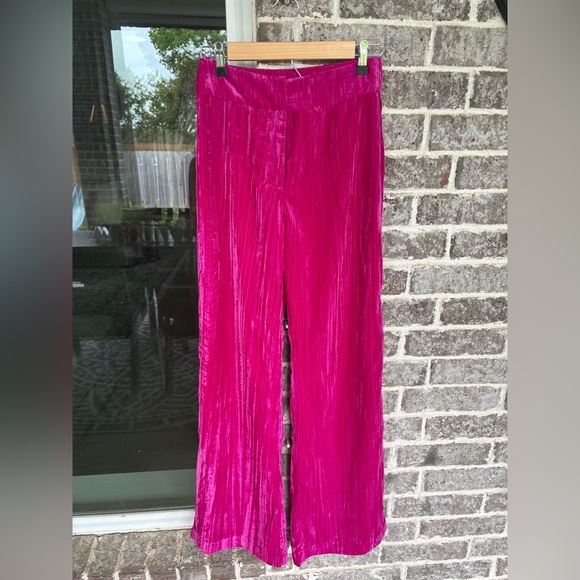Nasty Gal Crushed Velvet Pink Wide Leg Pants - Picture 1 of 7